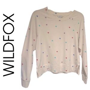 WildFox All Over Colorful Dainty Heart Print Cream Pullover Sweatshirt NWOT SzSM